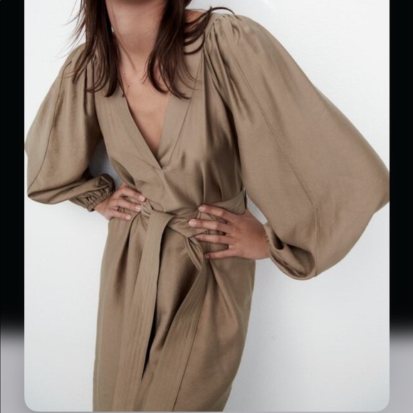 LAST NWT ZARA DRESS WITH BELT BROWN/TAUPE - Picture 6 of 10